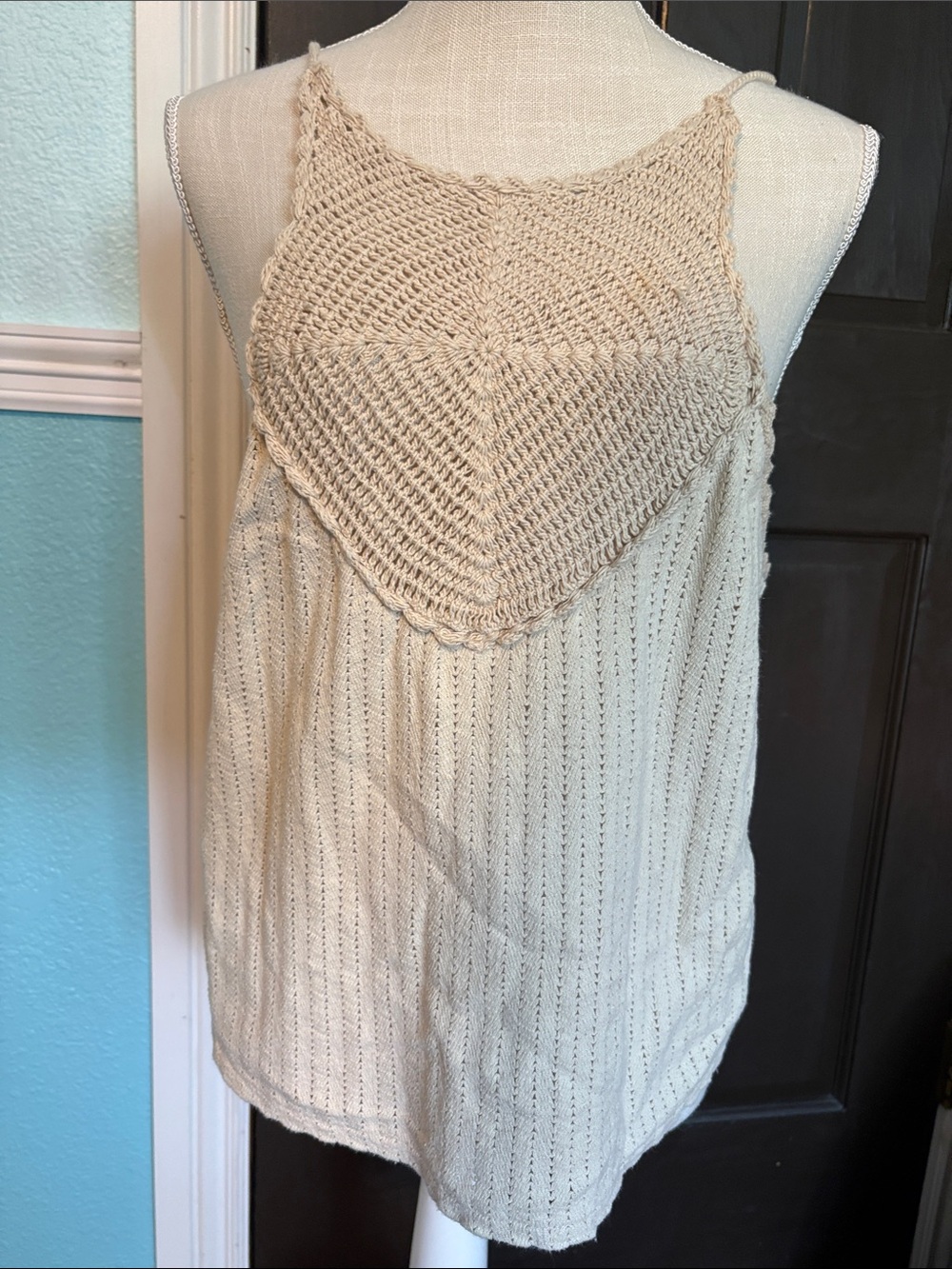 H&M Cream Crochet Yoke Knit Camisole